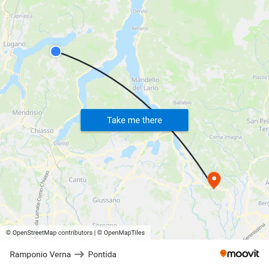 Ramponio Verna to Pontida map