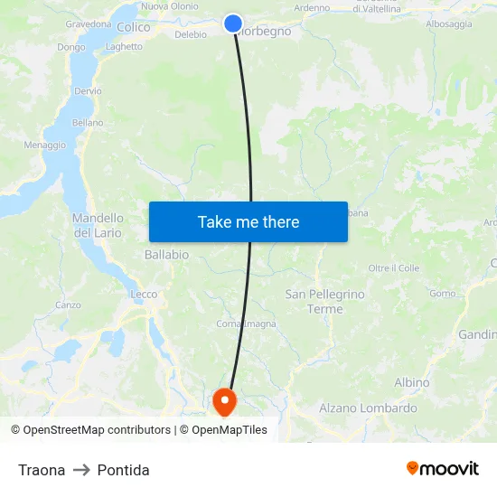Traona to Pontida map