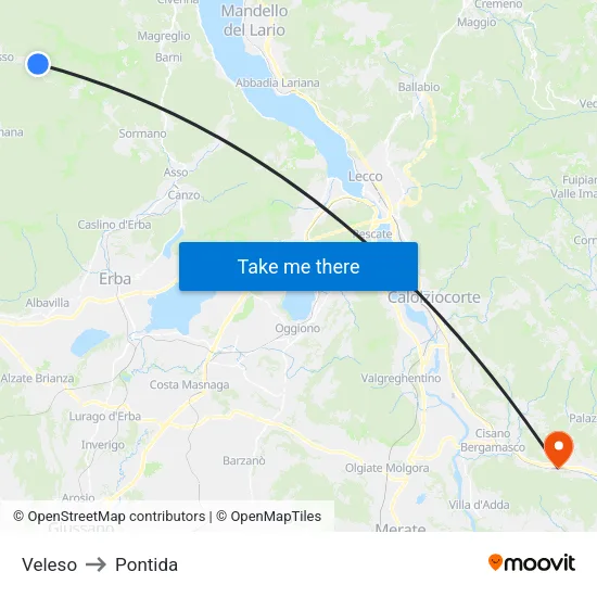 Veleso to Pontida map