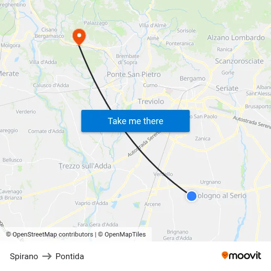 Spirano to Pontida map