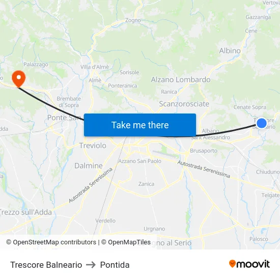Trescore Balneario to Pontida map