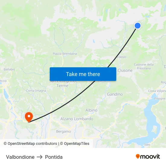 Valbondione to Pontida map