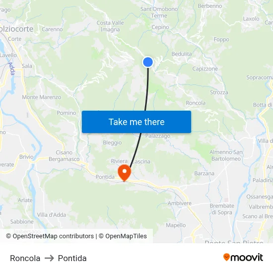 Roncola to Pontida map