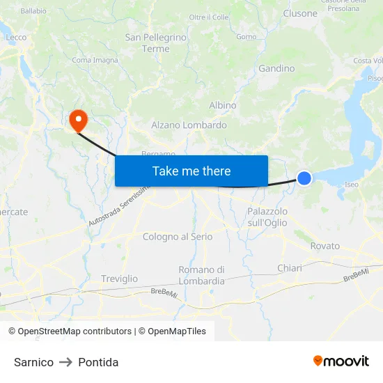 Sarnico to Pontida map