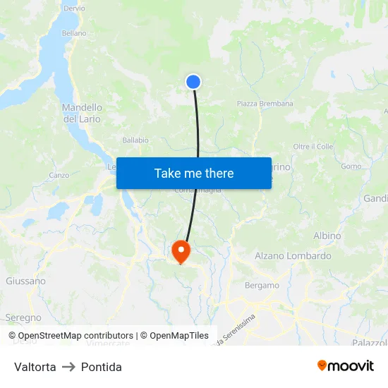 Valtorta to Pontida map