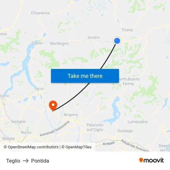 Teglio to Pontida map