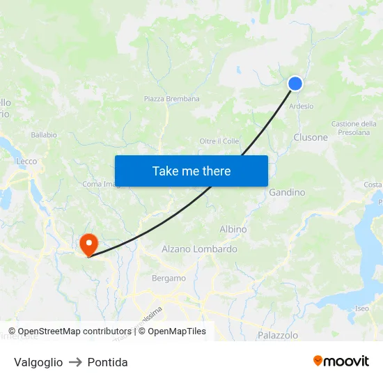 Valgoglio to Pontida map
