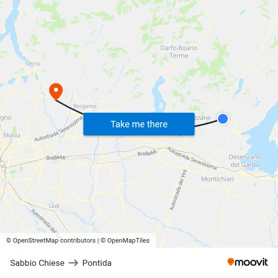 Sabbio Chiese to Pontida map