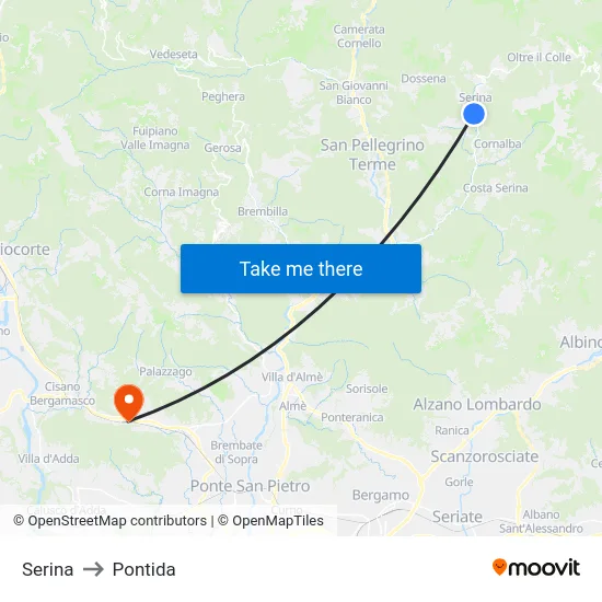 Serina to Pontida map
