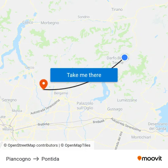 Piancogno to Pontida map