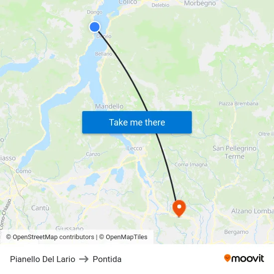 Pianello Del Lario to Pontida map