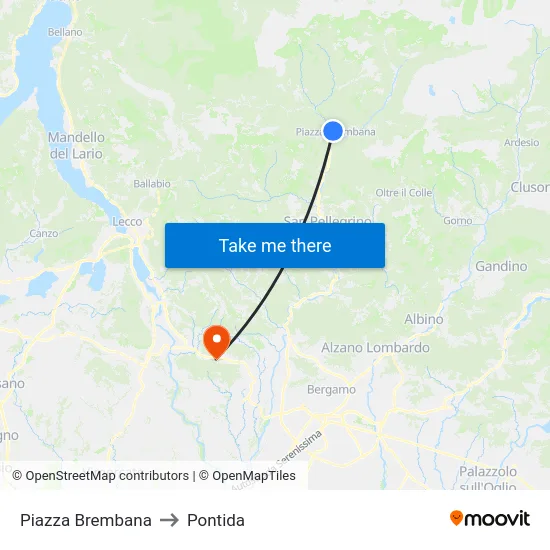 Piazza Brembana to Pontida map