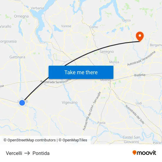 Vercelli to Pontida map