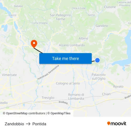 Zandobbio to Pontida map