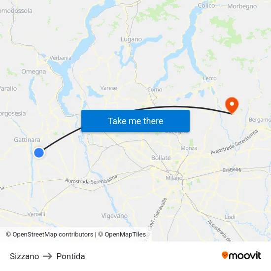 Sizzano to Pontida map