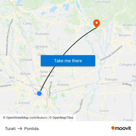 Turati to Pontida map