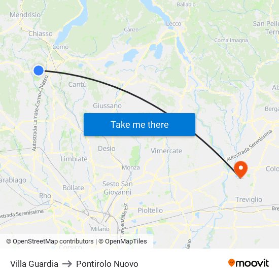Villa Guardia to Pontirolo Nuovo map