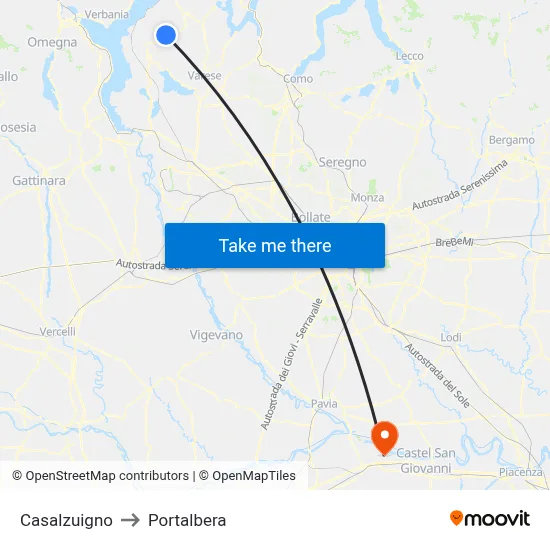 Casalzuigno to Portalbera map