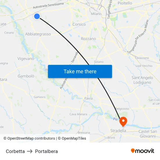 Corbetta to Portalbera map