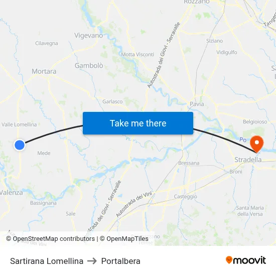 Sartirana Lomellina to Portalbera map