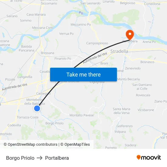 Borgo Priolo to Portalbera map