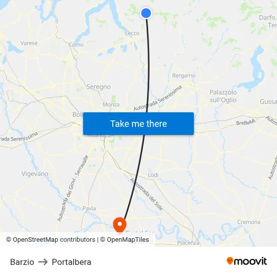 Barzio to Portalbera map