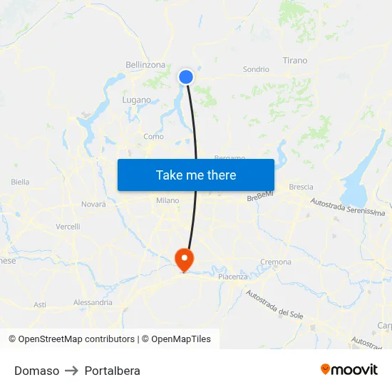Domaso to Portalbera map