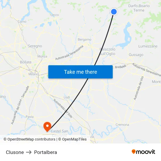Clusone to Portalbera map