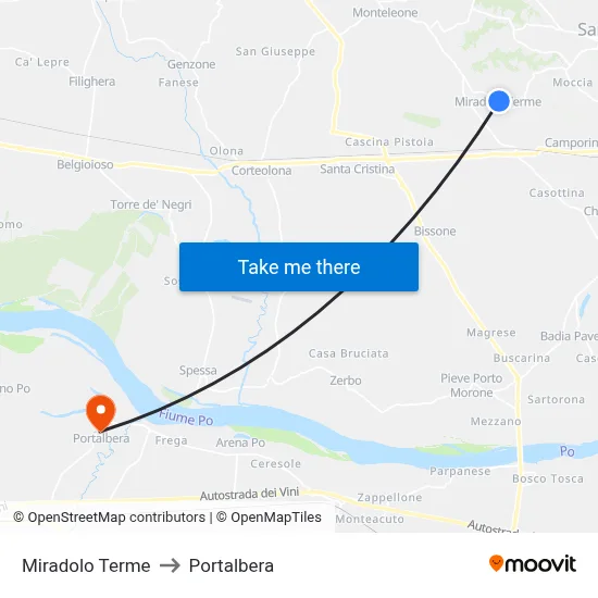 Miradolo Terme to Portalbera map