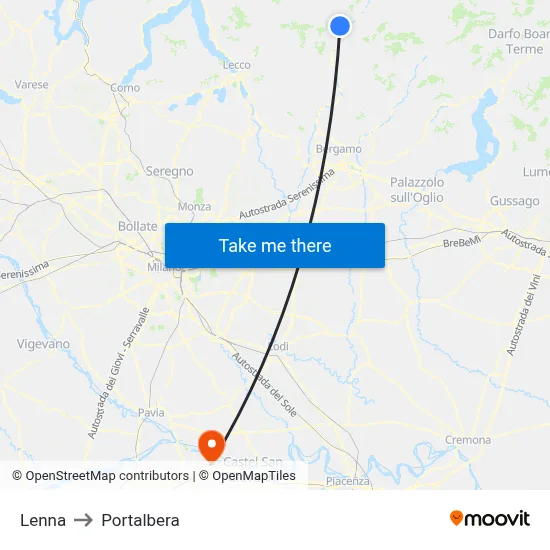 Lenna to Portalbera map