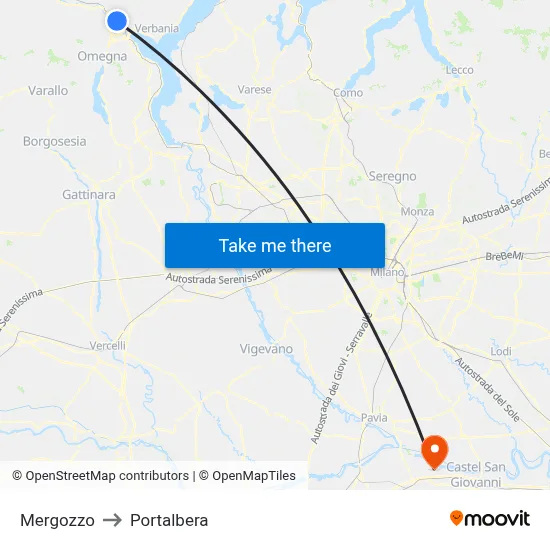 Mergozzo to Portalbera map