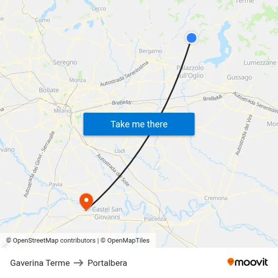 Gaverina Terme to Portalbera map