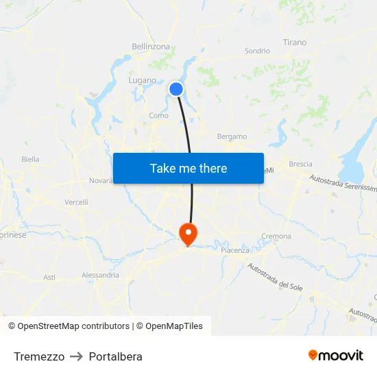 Tremezzo to Portalbera map