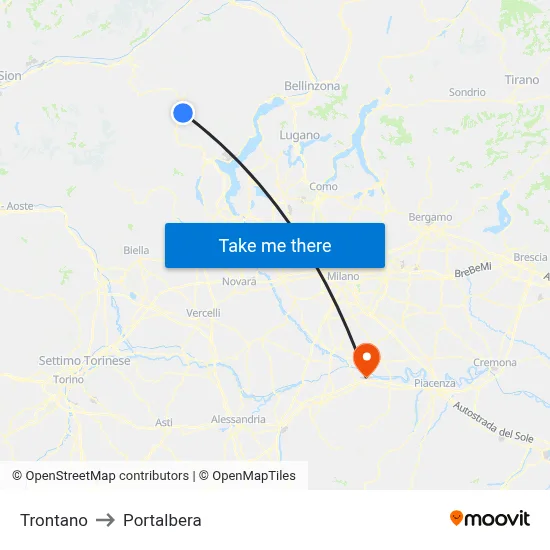Trontano to Portalbera map