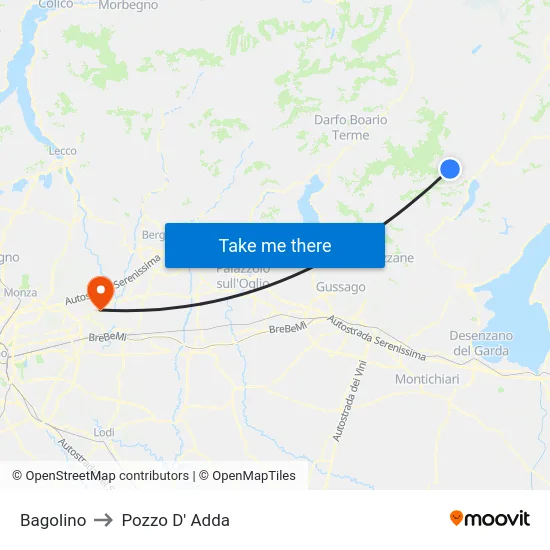 Bagolino to Pozzo D' Adda map