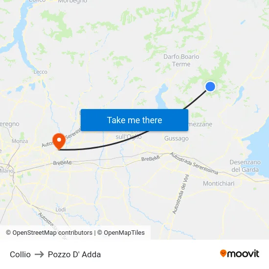 Collio to Pozzo D' Adda map