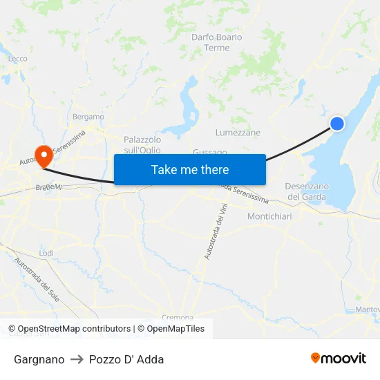 Gargnano to Pozzo D' Adda map