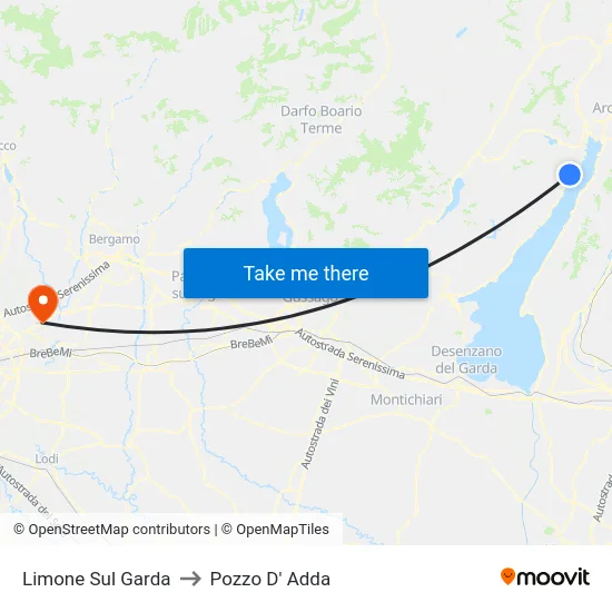 Limone Sul Garda to Pozzo D' Adda map