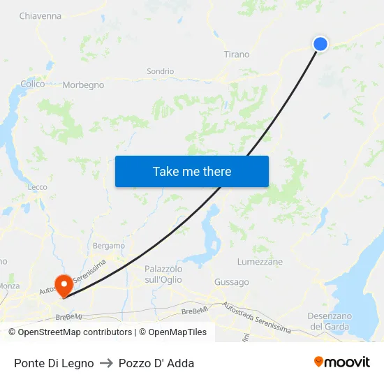 Ponte Di Legno to Pozzo D' Adda map