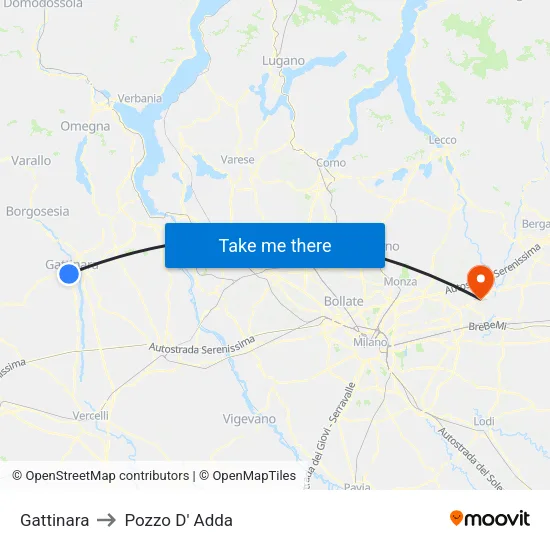 Gattinara to Pozzo D' Adda map