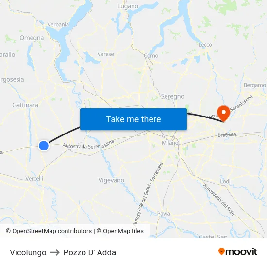 Vicolungo to Pozzo D' Adda map