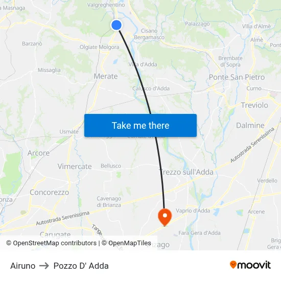 Airuno to Pozzo D' Adda map
