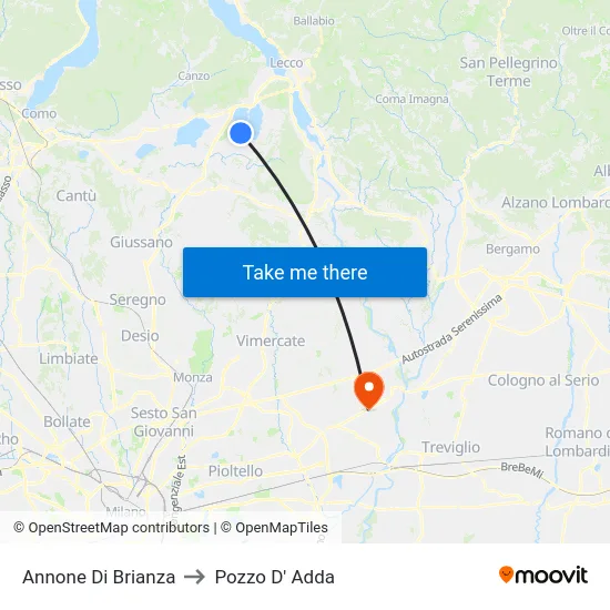 Annone Di Brianza to Pozzo D' Adda map