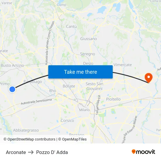 Arconate to Pozzo D' Adda map