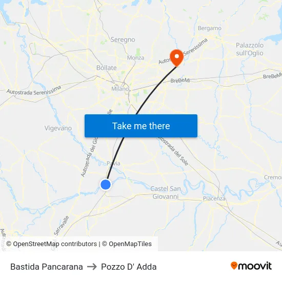 Bastida Pancarana to Pozzo D' Adda map