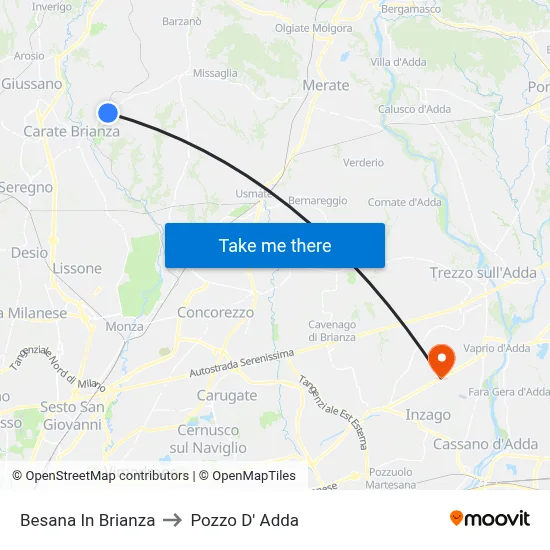 Besana In Brianza to Pozzo D' Adda map