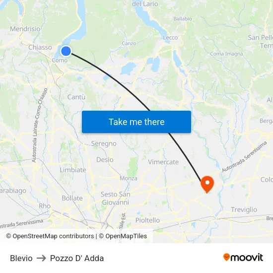 Blevio to Pozzo D' Adda map