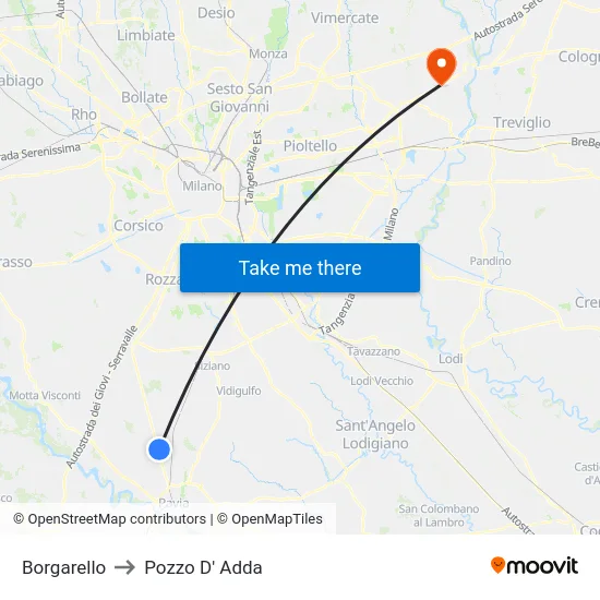 Borgarello to Pozzo D' Adda map