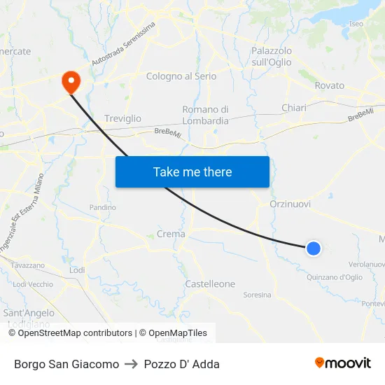 Borgo San Giacomo to Pozzo D' Adda map