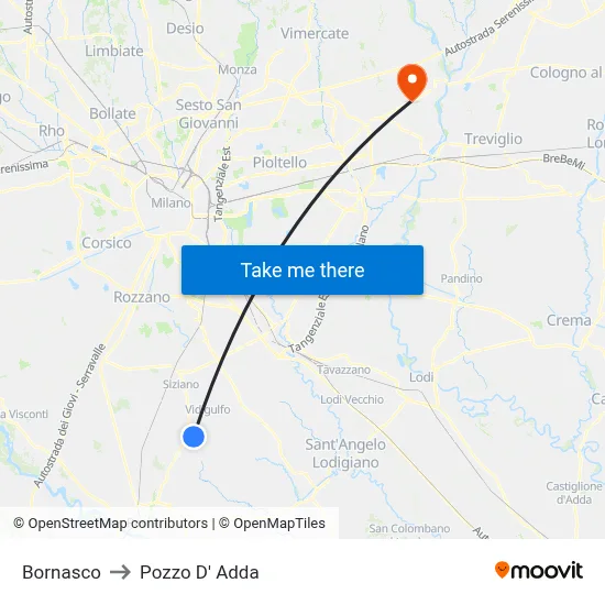 Bornasco to Pozzo D' Adda map